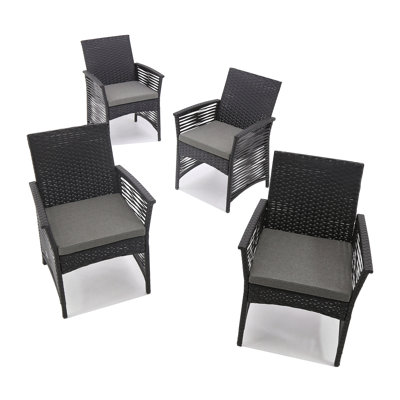Sebastia Wicker/Rattan Patio Dining Chair with Cushions