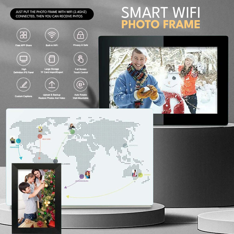 10.1 In. Smart Wifi Digital Photo Frame 1280 X 800 Ips Lcd Touch Screen, Auto-rotate, 32 Gb Storage