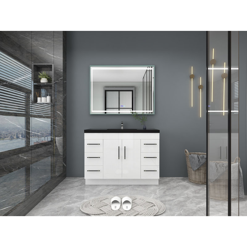 Ensemble de meuble-lavabo simple 48 po Campbell-Johnson, Blanc très luisant, Noir mat