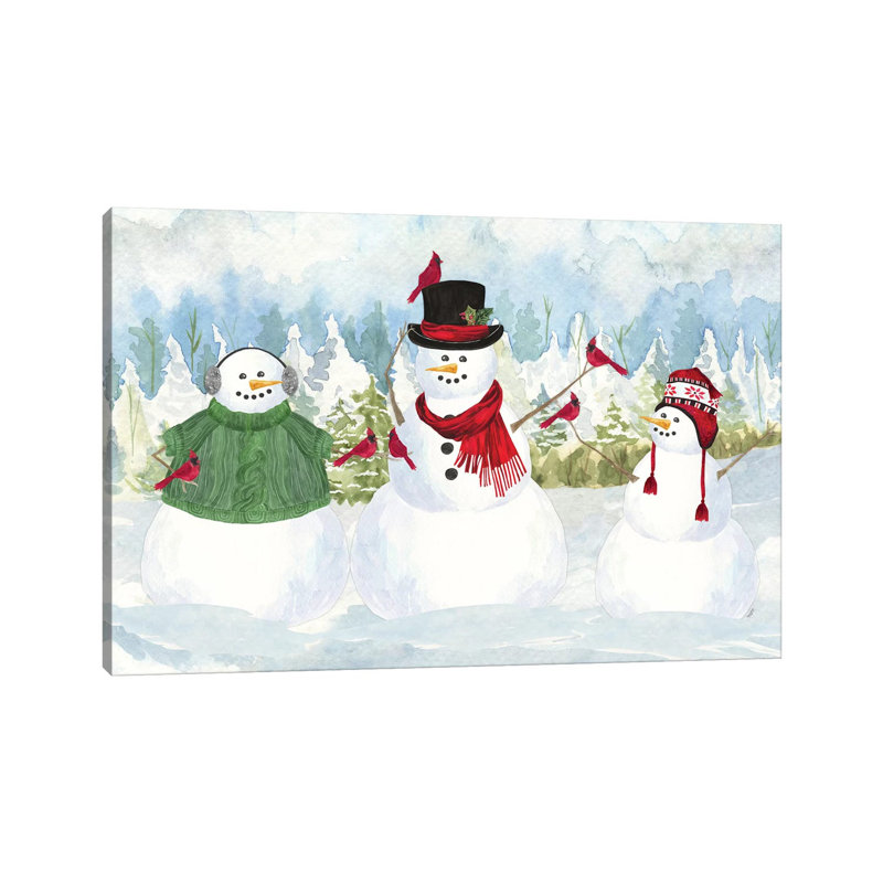 Paysage de Noël bonhomme de neige par Tara Reed - peinture sur toile tendue, H 8 po x l 12 po x P 0,75 po