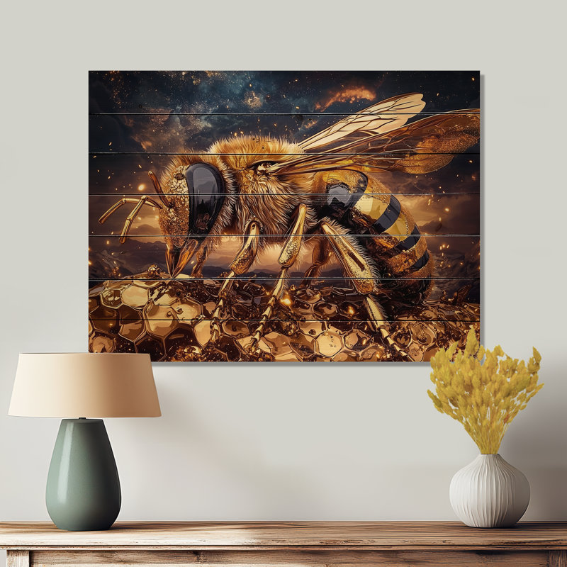 «Happy Honeybee Happiness», art mural sur bois de pin naturel, H 30 po x l 40 po