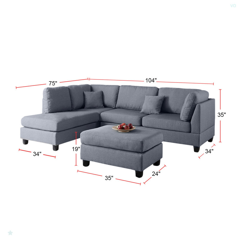 Polyfiber Reversible Sectional Sofa With Ottoman