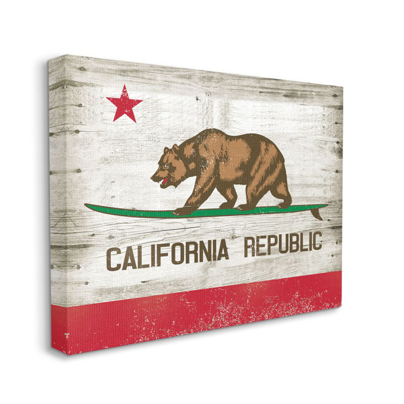 California Republic Bear Canvas Print with Wood Texture, 16x20