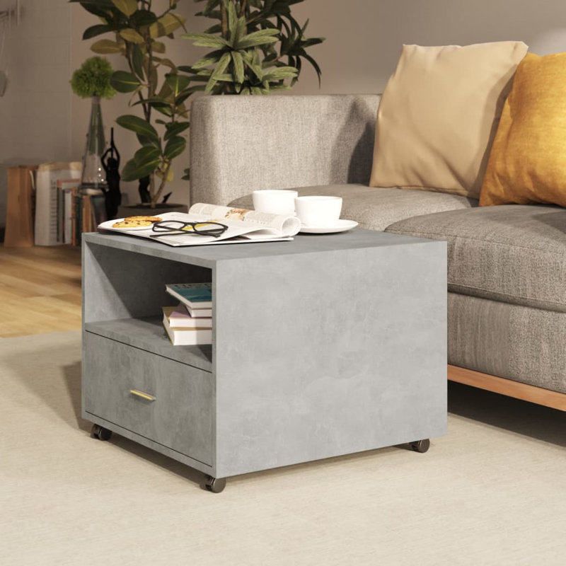 Jahmya Wheel Coffee Table with Storage, Concrete Grey