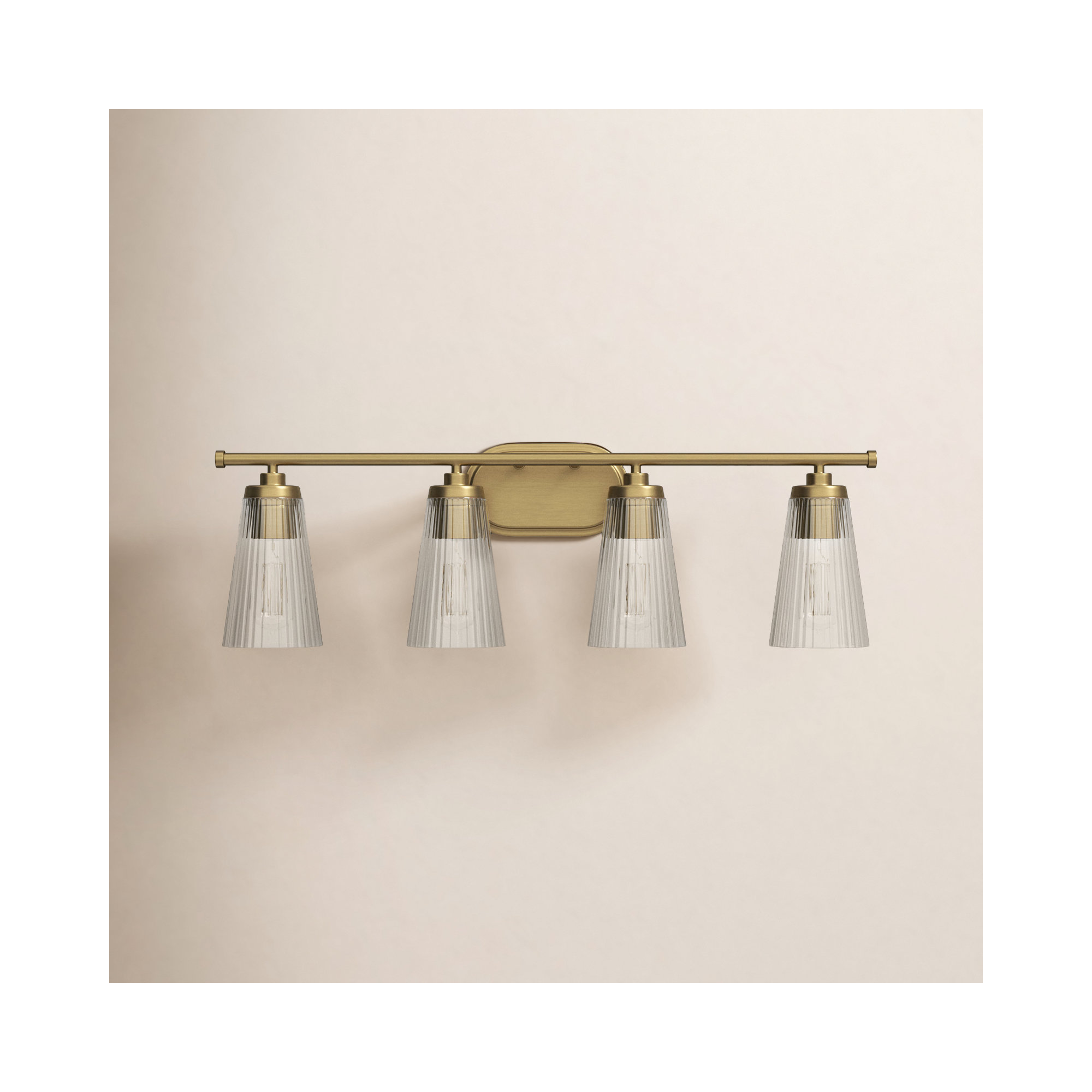 Jeanie Ribbed Dimmable Bath Sconce, 4 Lights, Brass, 10" H x 30.5" W x 30.5" D