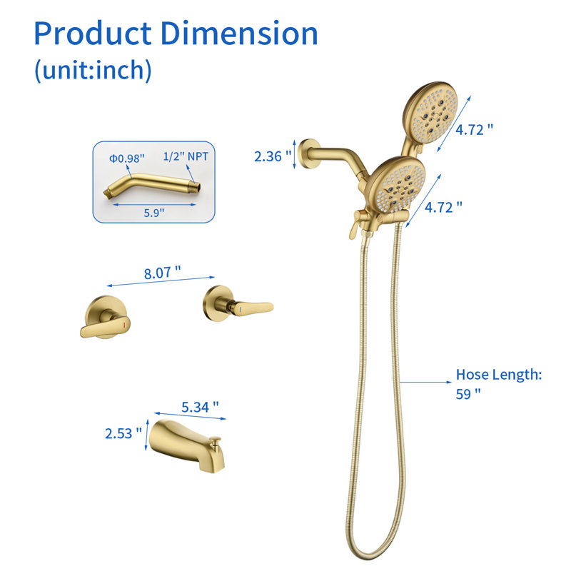 Dual Function Complete Shower System, Brushed Gold