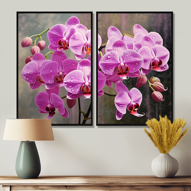 Orchidées roses Oasis I - impressions d'art traditionnelles sur toile, Noir, H 36 po x l 48 po