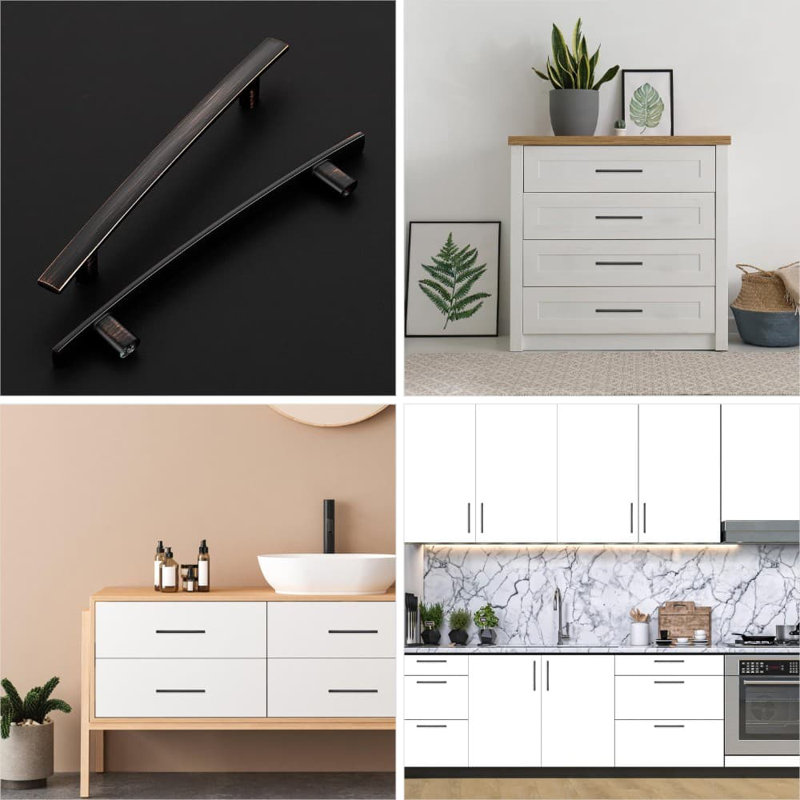 Paquet de 30 poignées d'armoire avec trou central de 5 pouces, poignées de tiroir courbées en bronze huilé, quincaillerie en alliage de zinc solide pour la cuisine, la salle de bain et la commode