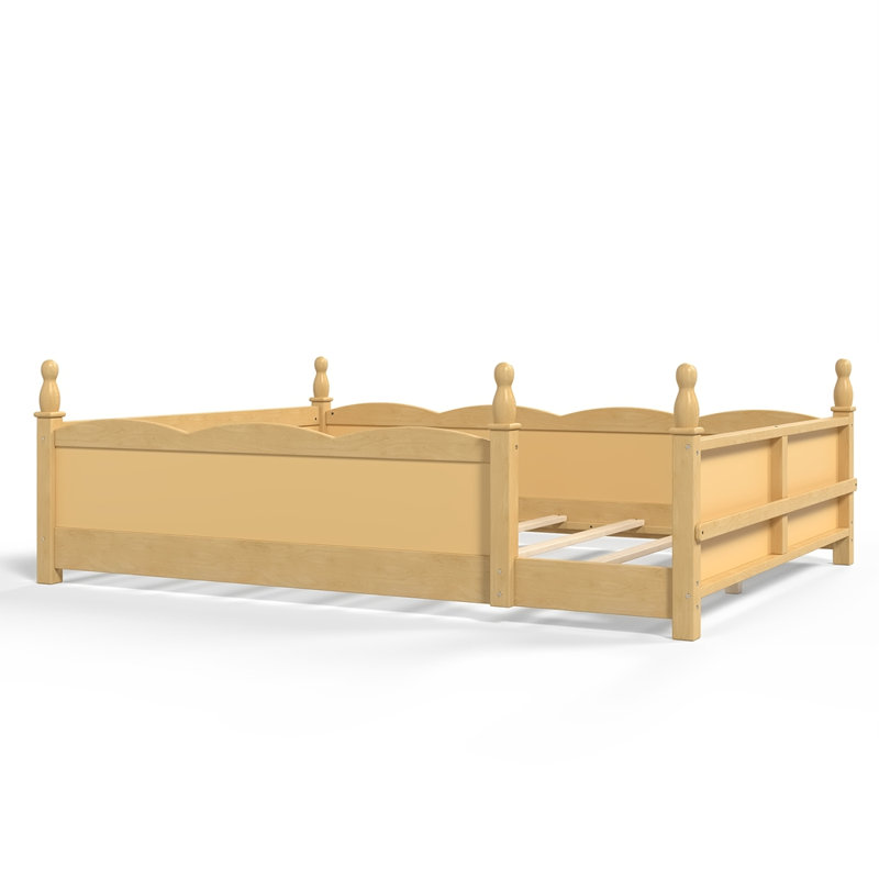 Lit de plancher avec garde-corps pleine longueur. Lit pour enfants avec tablette pour livres Montessori, conception enfantine