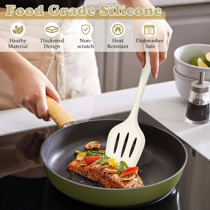 14 PCS Silicone Cooking Utensil Set, Kitchen Utensils Set, Cream White