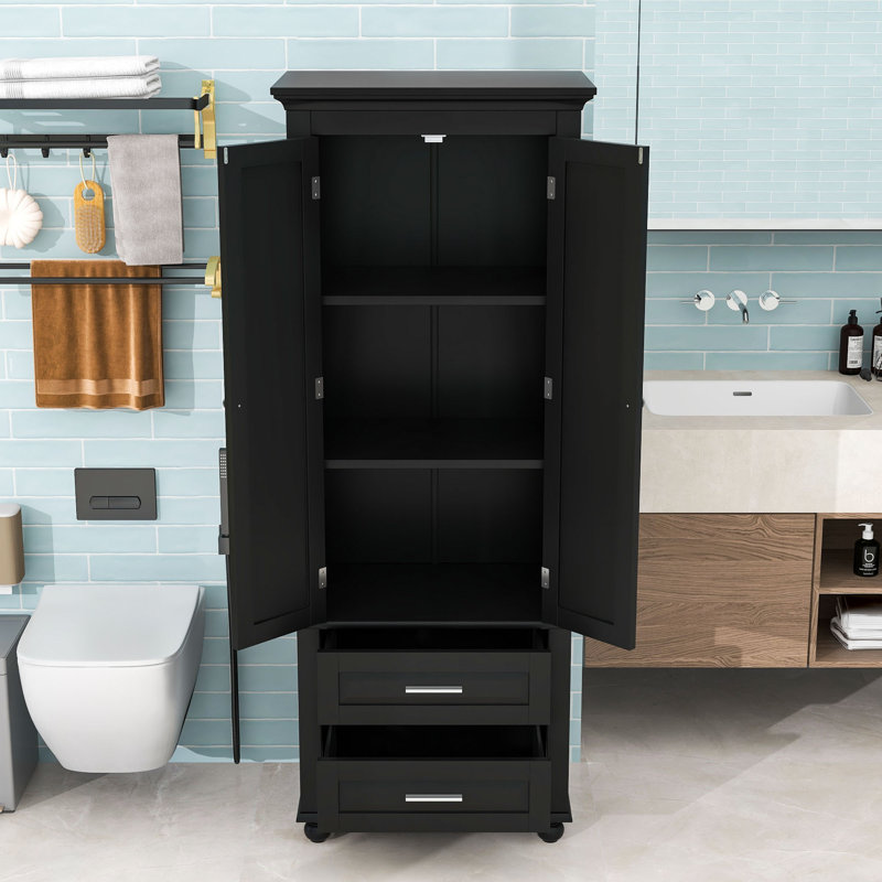 Grande armoire de rangement moderne en bois aggloméré avec tablettes réglables et deux tiroirs