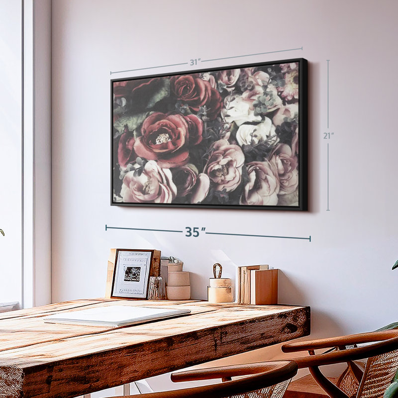 Faux roses, reproduction sur toile, H 21 po x l 31 po