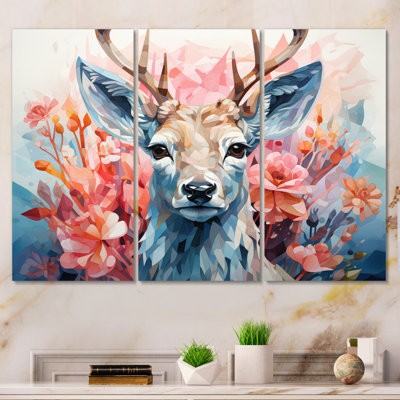 «Deer Graceful Fawn Geometric I On Canvas», reproduction de 3 pièces