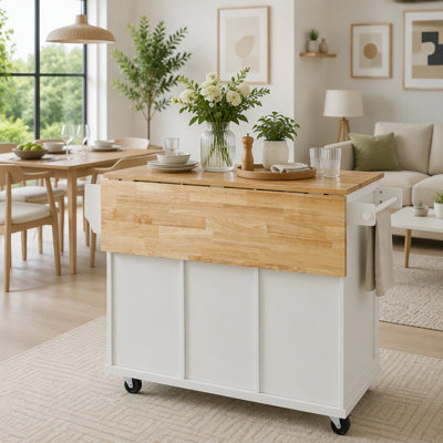 Kitchen Cart with Drop-Leaf Countertop, Storage Racks, and 5 Wheels