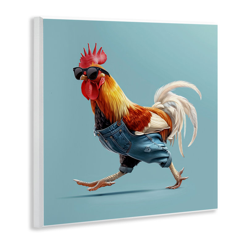 Plaque murale coq avec lunettes de soleil, design par Jim Baldwin