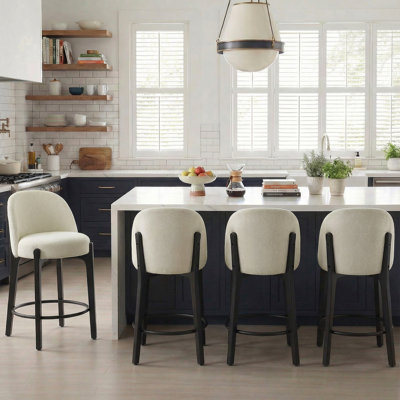 26.8" H Faux Linen Upholstered Counter Bar Stools (Set of 4)