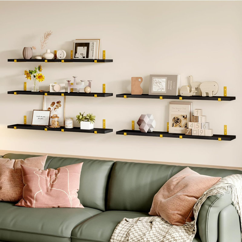 Ensemble de 10 tablettes flottantes en bois, Noir / or