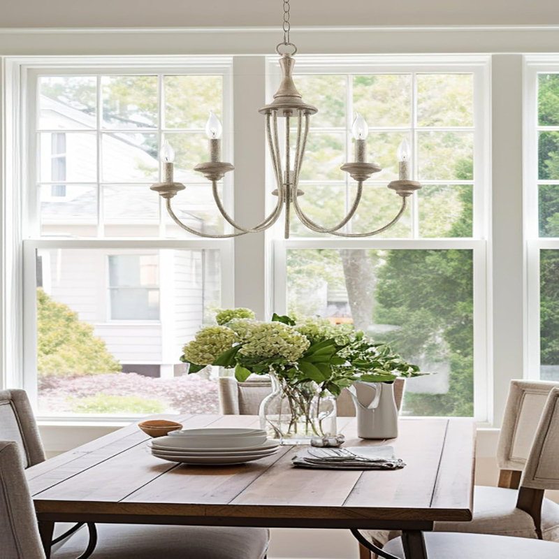 24" 5-Light French Country Chandelier, Adjustable Height, Smoked Cedar + Rustic Metal Finish
