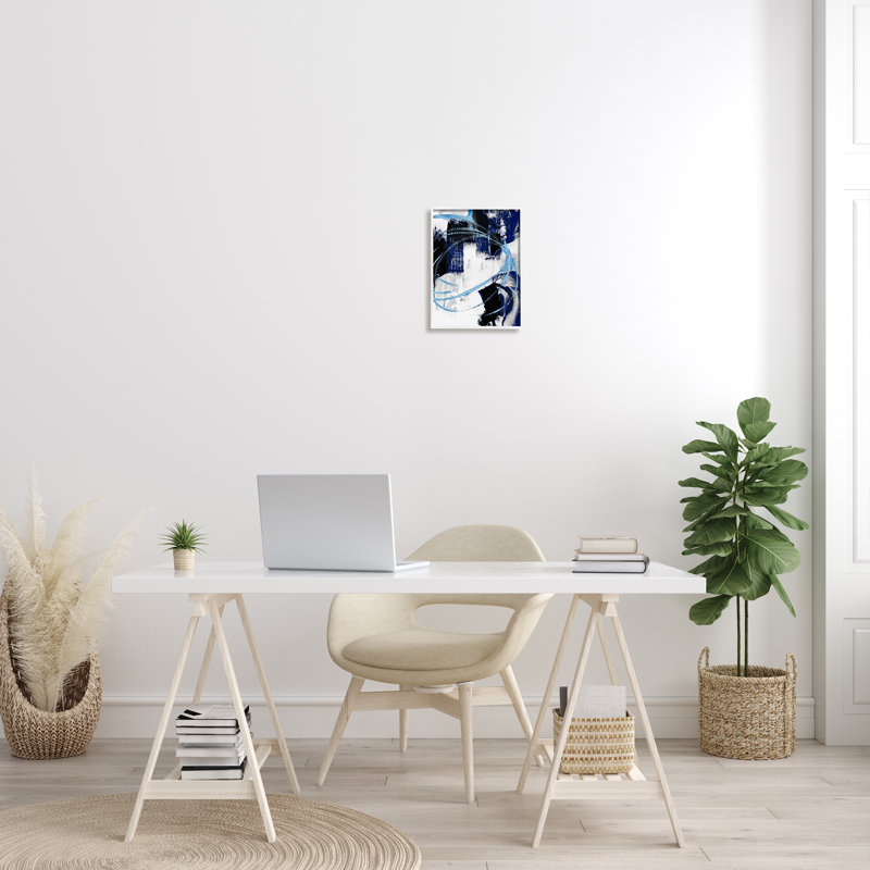 White Framed Abstract Blue Indigo Canvas Print, 11 x 14