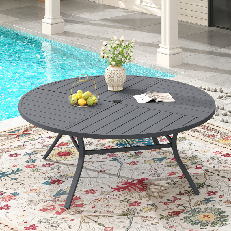 Outdoor Round Patio Dining Table, Gray/Gray, 28.3" H x 59.8" L x 59.8" W