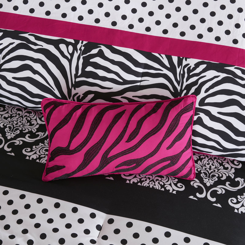 Full Pink Microfiber Zebra Print Kids Comforter Set