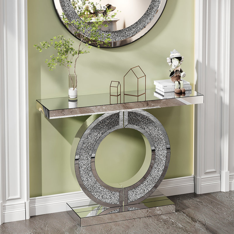 Console en forme de O avec miroir et entrée en cristal