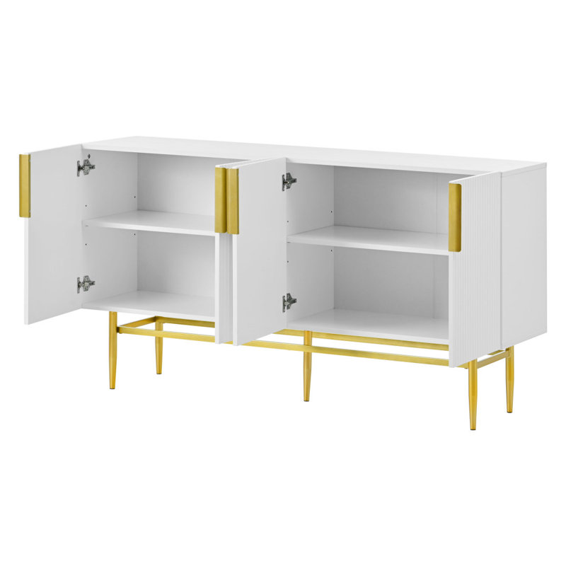 60" modern elegant 4-door sideboard gold metal handle buffet cabinet,buffet cabinet,office credenza Tolga, Blanc