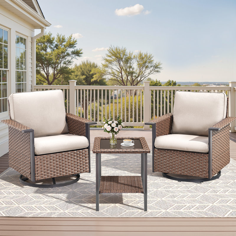 Chaise berçante pivotante en osier avec rangement Coady, Beige, Brun