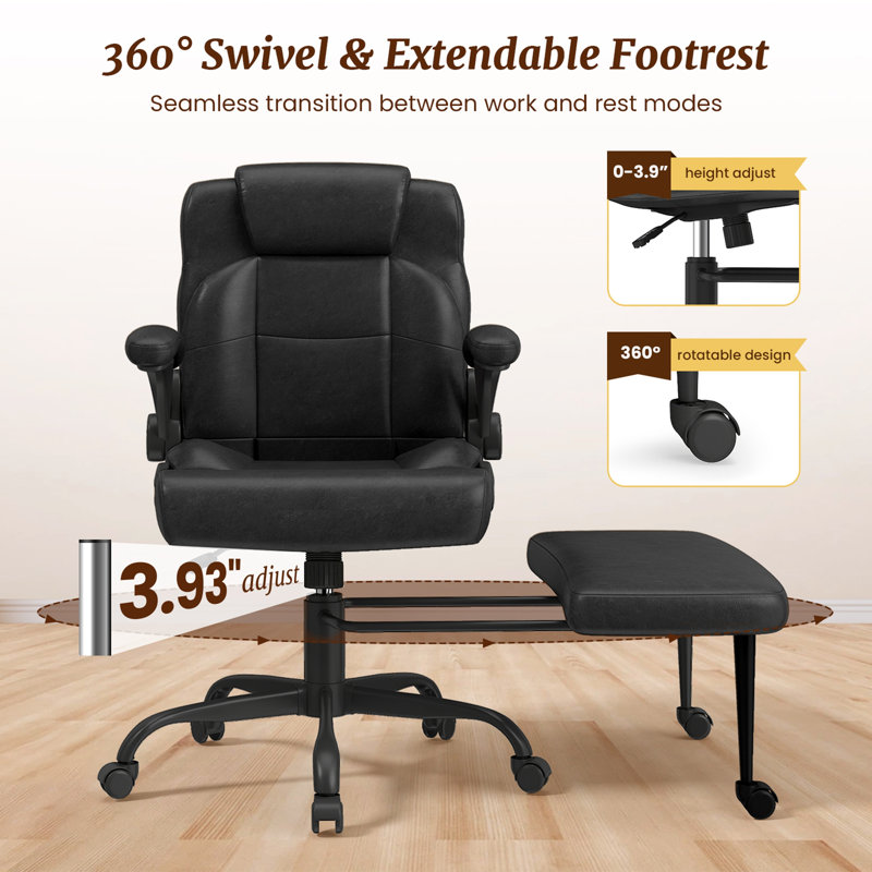 Fauteuil de bureau ergonomique pivotant à pieds croisés, repose-pieds rotatif à 360 °, roues, réglage de la hauteur pour une assise flexible