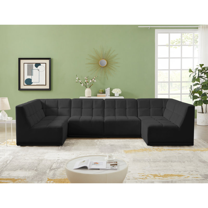 Canapé modulaire en velours Hildick, Velours noir