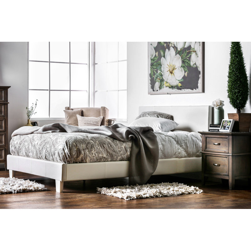 Keilianys Upholstered Low Profile Platform Bed, California King, White