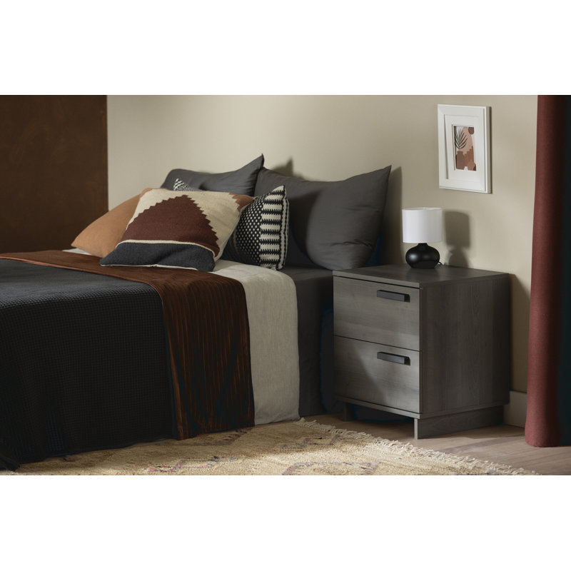 Gray Maple 2-Drawer Scandinavian Nightstand