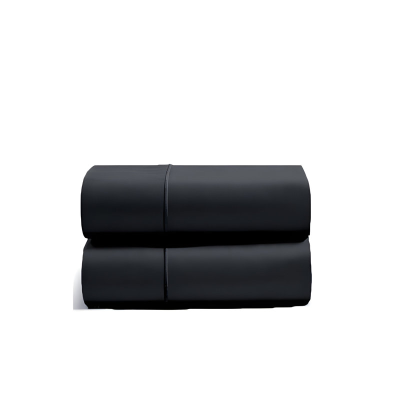 400TC Luxurious Single Embroidery Cotton Sateen Pillowcases (Set Of 2), Black, 20"H x 36"W