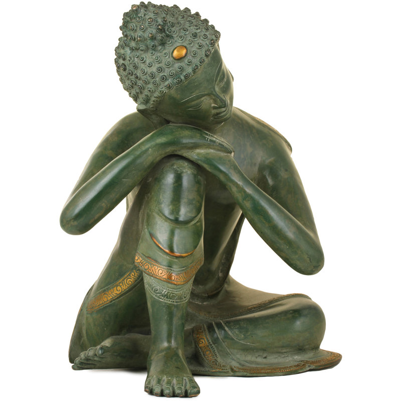 Bouddha pensif en laiton, Vert / or