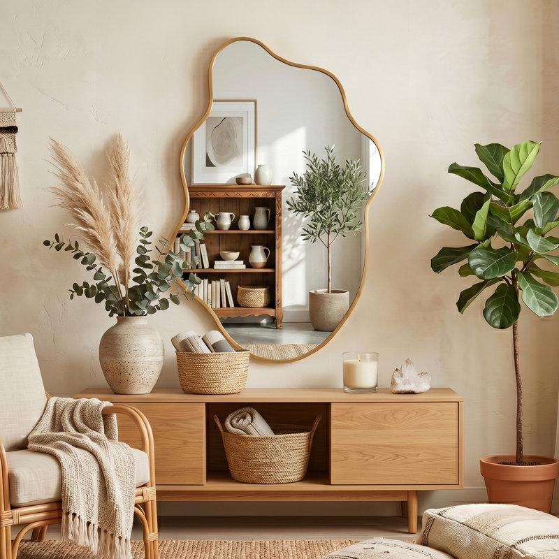 Miroir mural moderne pour salle de bain, Doré, 36" x 24"
