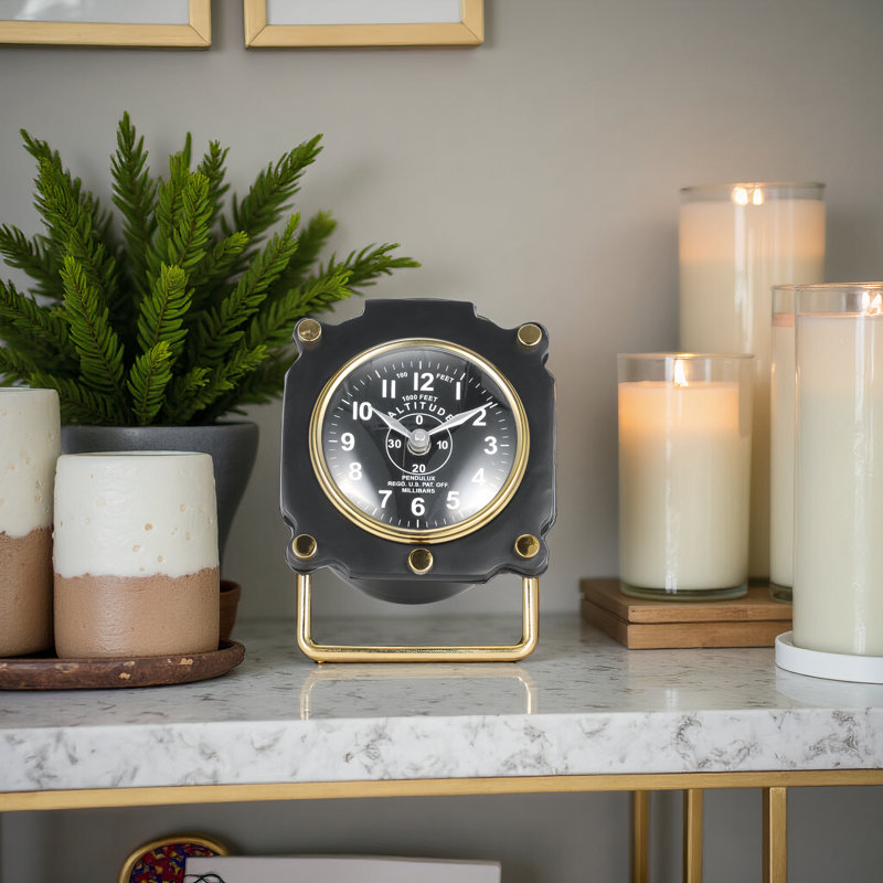 Modern Black Metal Desk Clock with Gold Accents - 6" Analog Tabletop Clock for Home or Office Decor