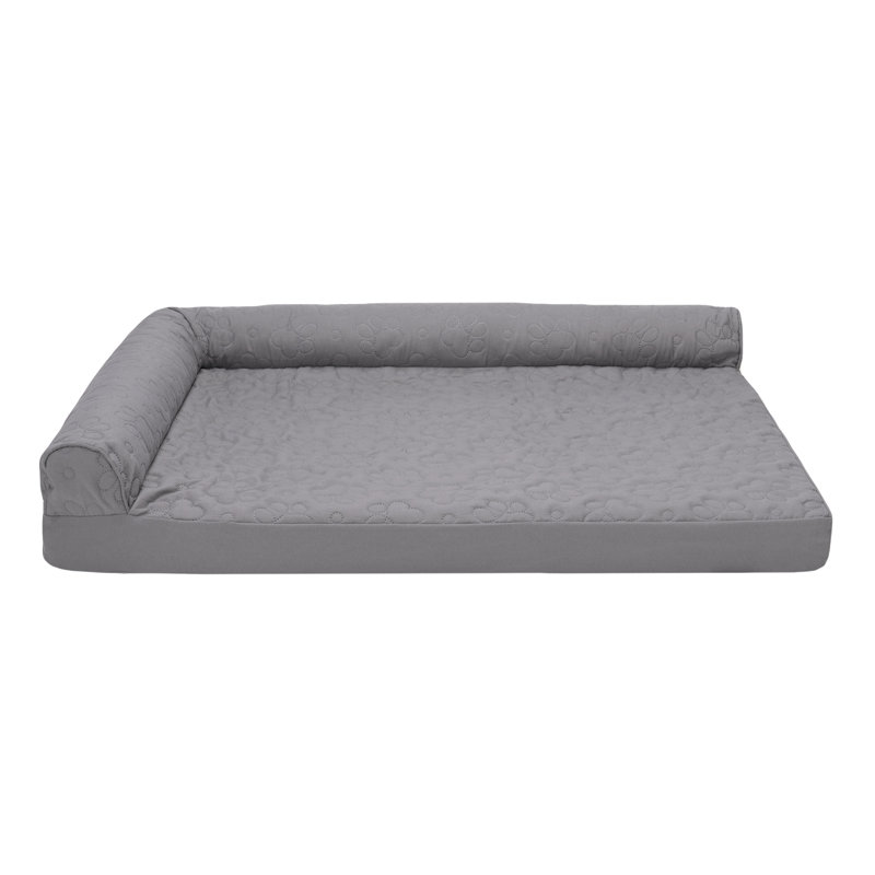 Paw-Quilted Deluxe L-Chaise Bolster Cooling Gel Memory Foam Dog Bed , 20" W x 30" D x 6.25" H, Titanium