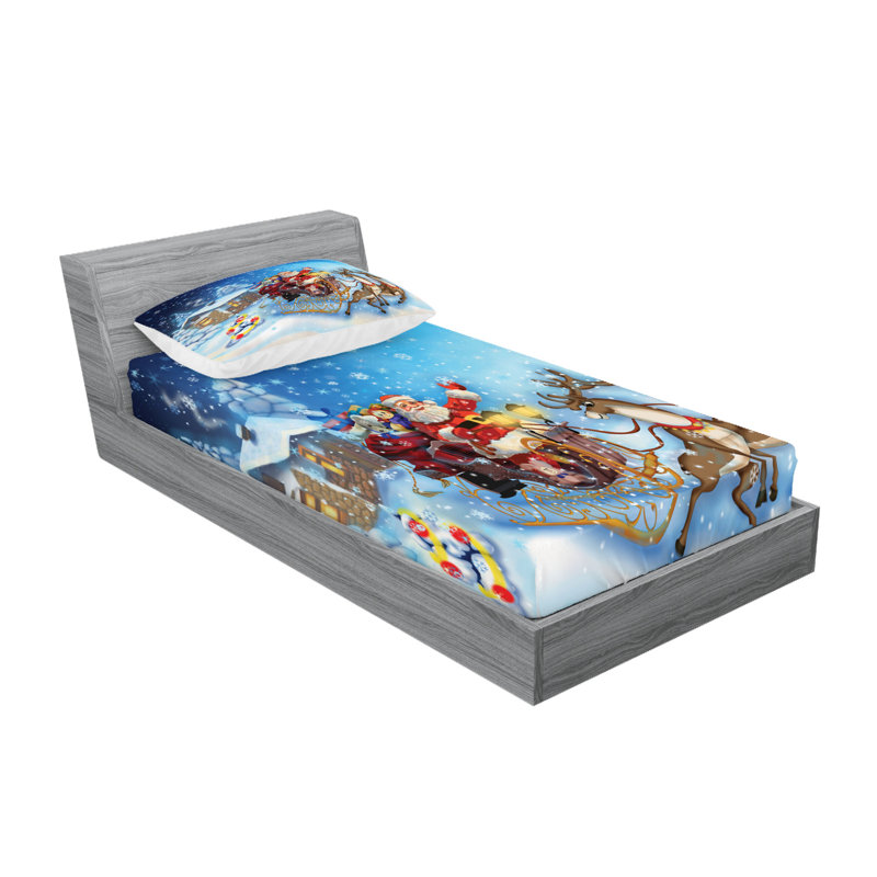 Drap-housse et coussin décoratif Ambesonne Christmas, bleu marine, Ensemble de draps pour lit simple + deux taies d'o