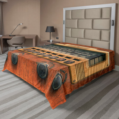 Ambesonne Music Top Flat Sheet Antique Radios Brown Ecru
