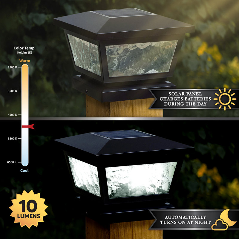 Low Voltage Integrated LED Fence Post Cap Light 5 In. X 5 In. with Base Adapter Included, Black