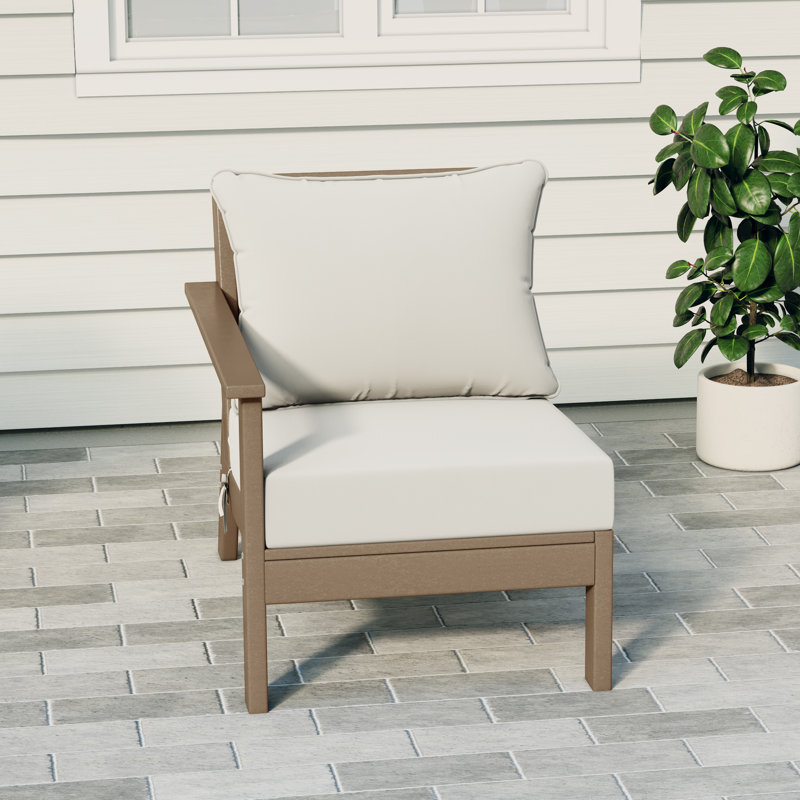 Chaise avec accoudoirs profonds à gauche avec coussins, Light Brown, Blanc