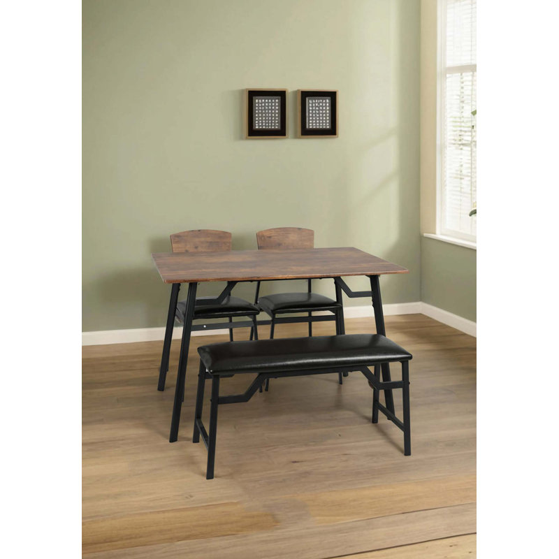 Modem Dining Table Set, Brown, 4 Pieces: Table, 2 Chairs, 1 Bench