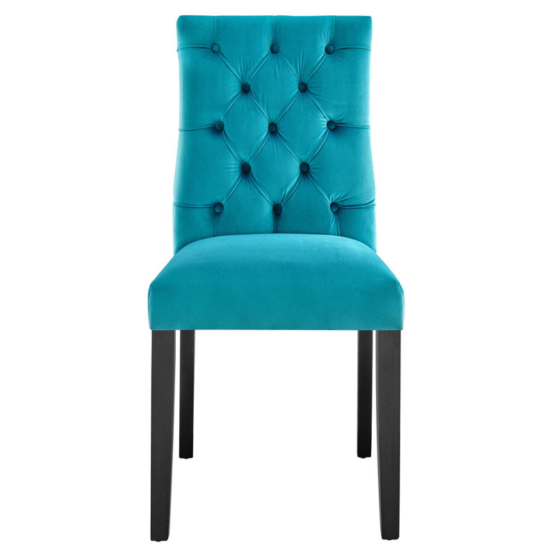 Blue Velvet Upholstered Wood Side Chair, 25" x 19" x 38"