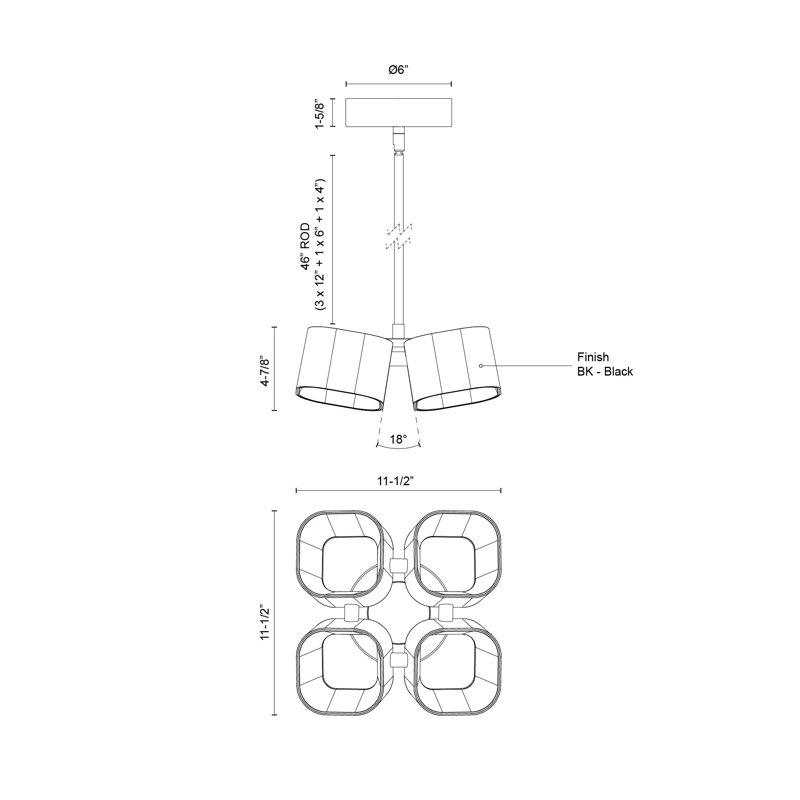 Arena 18-In Chandelier, 3175, 52.5" H x 11.5" W x 11.5" D, 4 Lights