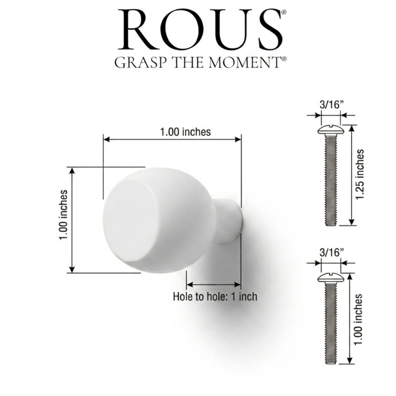 ROUS Hardware Mid Century Modern Sphere Knob, Snow (White)