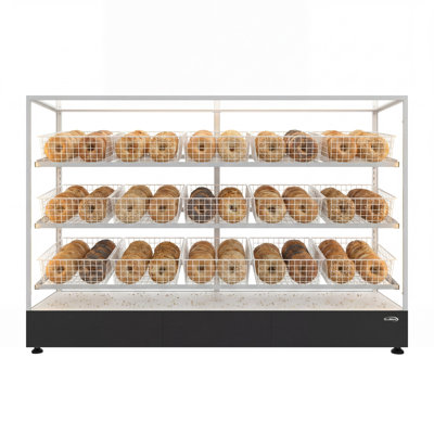 73 in. Tempered Glass Floor Standing Bagel Bakery Display Case with 15 Baskets, Open Back and LED Lighting (KM-FDC-B15)
