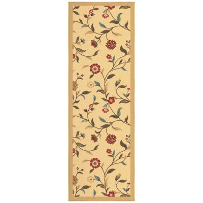 Ottohome Non-Slip Floral Area Rug For Living Room, Hallway, Entryway Rug, Beige