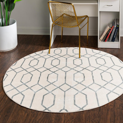 Glam Geometric White Silver Area Rug