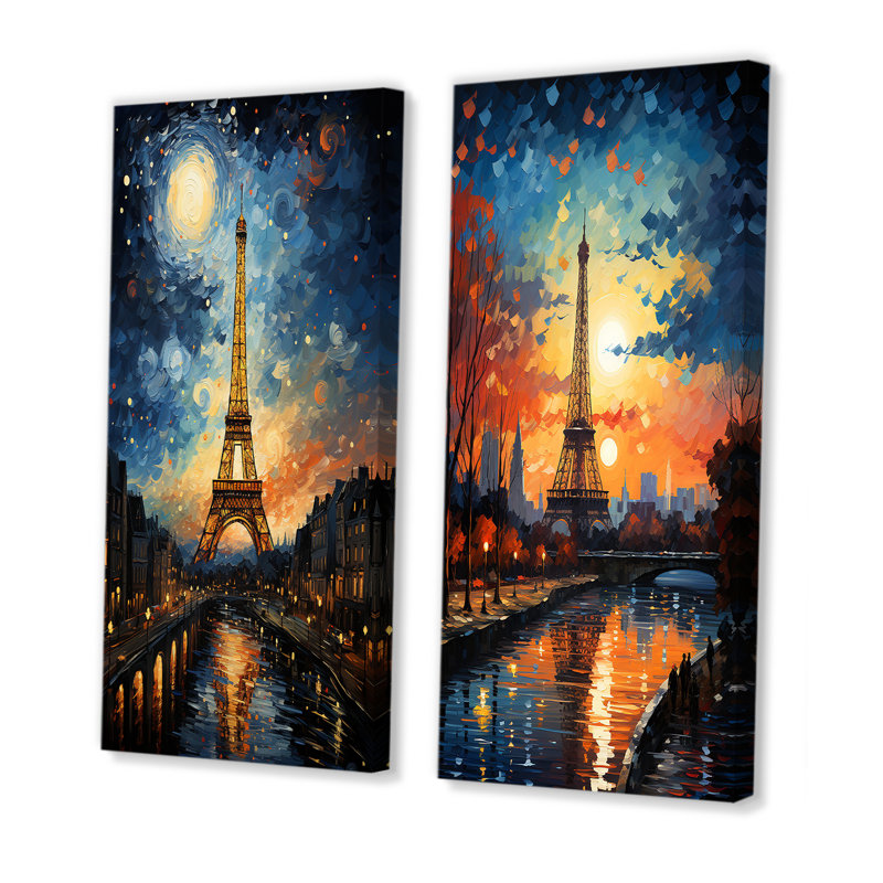 Ensemble de 2 décorations murales La Tour Eiffel au 19e siècle, Toile tendue, H 20 po x l 24 po