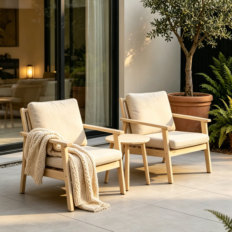 Ensemble de bistro de patio 3 pièces pour 2 personnes avec table d'appoint et structure en bois massif